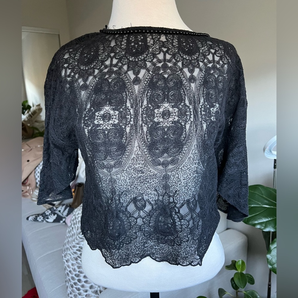 Zara lace top with beaded neck, sz small